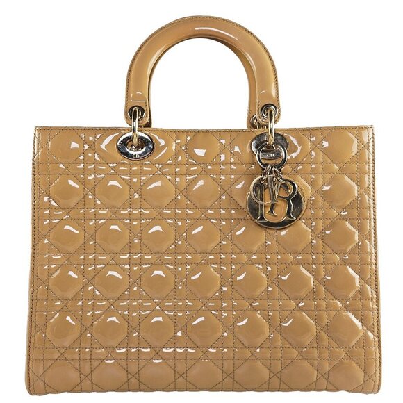 Dior Handbags - Christian Dior Patent Leather Large Lady Tote Tan